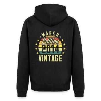 Vintage März 2014 Vintage Geburtstagsgeschenk 2014 - Unisex Premium Bio Zip Hoodie - Schwarz - Hinten - Nico (187cm)