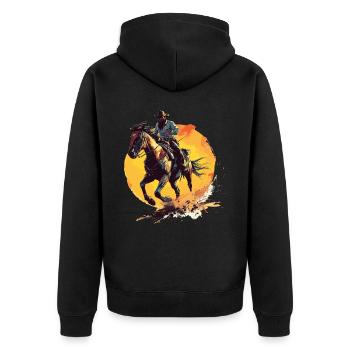 Cowboy Horse Wild West Western Riding Wilderness USA - Unisex Premium Organic Zip Hoodie - black - Back - Nico (187cm)