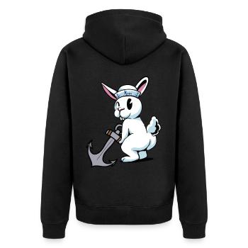 Hare, Anchor, Sailor, Rabbit, Maritime, Ahoy - Unisex Premium Organic Zip Hoodie - black - Back - Nico (187cm)
