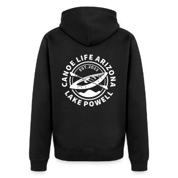 Canoe Life Arizona Design weiss - Unisex Premium Bio Zip Hoodie - Schwarz - Hinten - Nico (187cm)