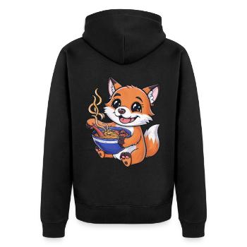 Kawaii Fuchs mit Ramen Nudelsuppe - Unisex Premium Bio Zip Hoodie - Schwarz - Hinten - Nico (187cm)