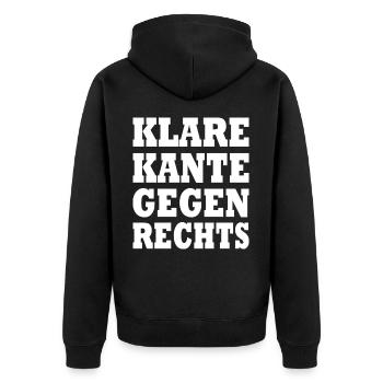 klare kante gegen rechts - Unisex Premium Bio Zip Hoodie - Schwarz - Hinten - Nico (187cm)