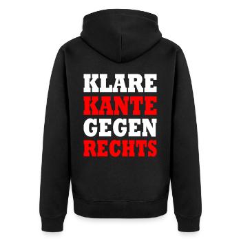 klare kante gegen rechts - Unisex Premium Bio Zip Hoodie - Schwarz - Hinten - Nico (187cm)