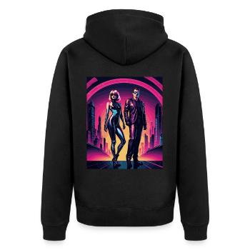 2reborn CyberCity Cybercrime Cyberlove 6 - Unisex Premium Bio Zip Hoodie - Schwarz - Hinten - Nico (187cm)