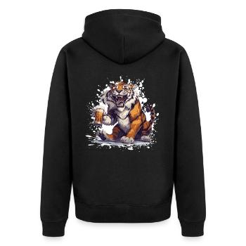 Tiger Bier Lustig - Unisex Premium Bio Zip Hoodie - Schwarz - Hinten - Nico (187cm)