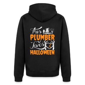 This Plumber Loves Halloween - Unisex Premium Organic Zip Hoodie - black - Back - Nico (187cm)