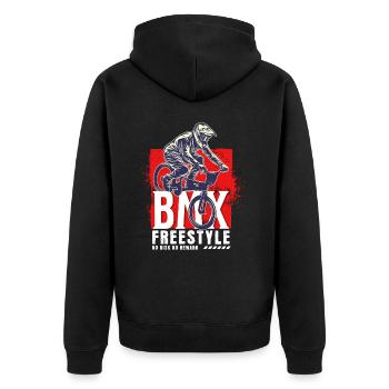 BMX Fahrrad Biker Stunt Trick Freestyle Vintage - Unisex Premium Bio Zip Hoodie - Schwarz - Hinten - Nico (187cm)