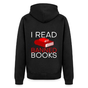 I Read Banned Books 21 - Unisex Premium Organic Zip Hoodie - black - Back - Nico (187cm)