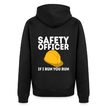 Safety Officer, If I Run You Run - Unisex Premium Bio Zip Hoodie - Schwarz - Hinten - Nico (187cm)