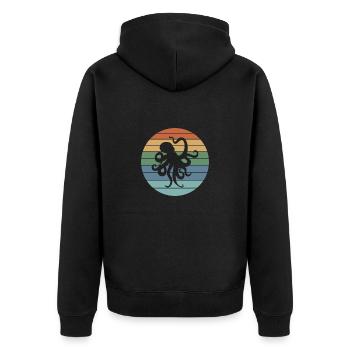 Octopus Retro - Unisex Premium Bio Zip Hoodie - Schwarz - Hinten - Nico (187cm)