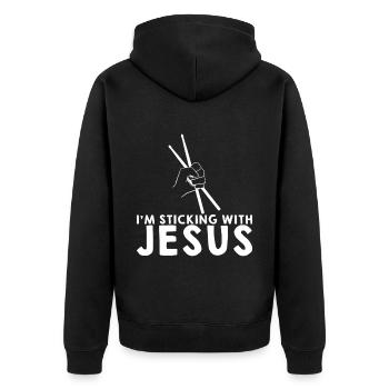 I'm Sticking With Jesus - Unisex Premium Bio Zip Hoodie - Schwarz - Hinten - Nico (187cm)