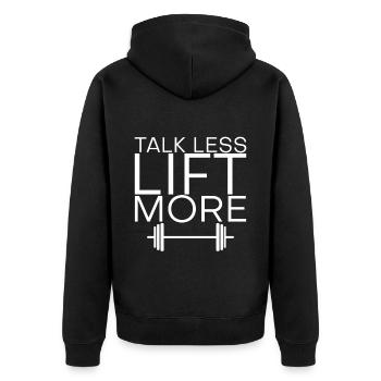 Talk Less Lift More 4 - Unisex Premium Organic Zip Hoodie - black - Back - Nico (187cm)