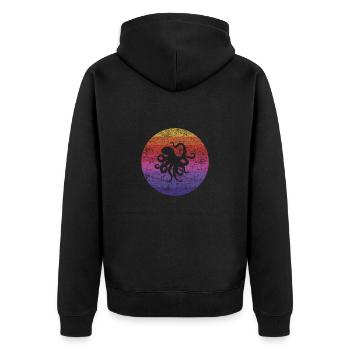 Octopus Retro - Unisex Premium Bio Zip Hoodie - Schwarz - Hinten - Nico (187cm)