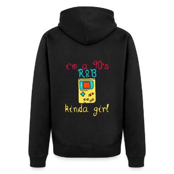 I'm a 90's R'b Kinda Girl 13 - Unisex Premium Bio Zip Hoodie - Schwarz - Hinten - Nico (187cm)