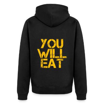 You Will Eat 3 - Unisex Premium Bio Zip Hoodie - Schwarz - Hinten - Nico (187cm)