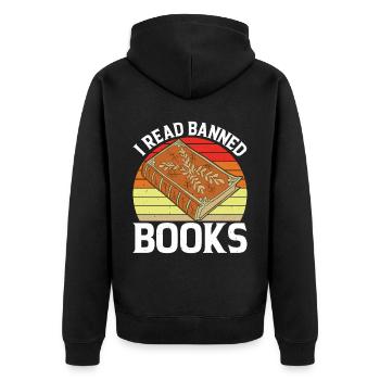 I Read Banned Books 38 - Unisex Premium Organic Zip Hoodie - black - Back - Nico (187cm)