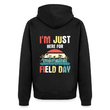 I'm Just Here For Field Day 34 - Unisex Premium Organic Zip Hoodie - black - Back - Nico (187cm)