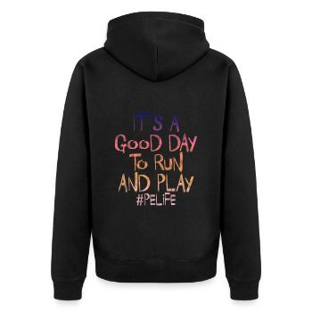 It's A Good Day To Run And Play 3 - Unisex Premium Organic Zip Hoodie - black - Back - Nico (187cm)