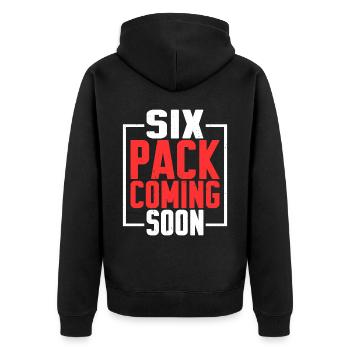 Six Pack Coming Soon 27 - Unisex Premium Bio Zip Hoodie - Schwarz - Hinten - Nico (187cm)