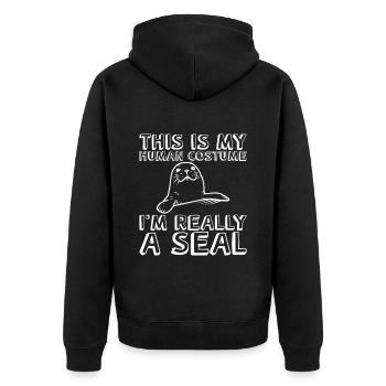 This Is My Human Costume, I'm Really A Seal 3 - Unisex Premium Bio Zip Hoodie - Schwarz - Hinten - Nico (187cm)