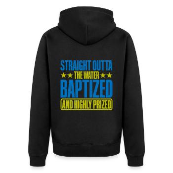 Straight Outta The Water and Baptized 16 - Unisex Premium Organic Zip Hoodie - black - Back - Nico (187cm)