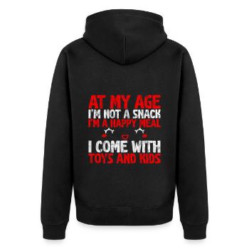 At My Age I'm Not A Snack, I'm A Happy Meal 3 - Unisex Premium Organic Zip Hoodie - black - Back - Nico (187cm)