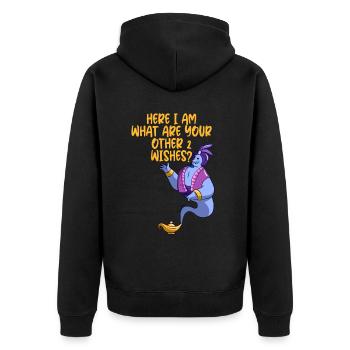Here I Am, What Are Your Other 2 Wishes - Unisex Premium Bio Zip Hoodie - Schwarz - Hinten - Nico (187cm)