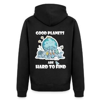 Good Planets are hard to find | Climate protection - Unisex Premium Organic Zip Hoodie - black - Back - Nico (187cm)