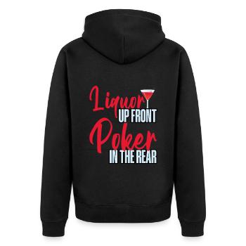 Liquor Up Front, Poker In The Rear 4 - Unisex Premium Bio Zip Hoodie - Schwarz - Hinten - Nico (187cm)