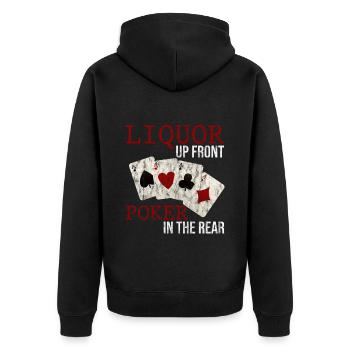 Liquor Up Front, Poker In The Rear 3 - Unisex Premium Bio Zip Hoodie - Schwarz - Hinten - Nico (187cm)