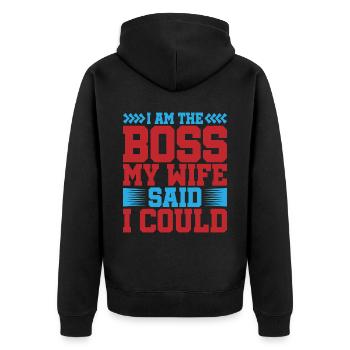 Je suis le patron - Ma femme a dit que je pouvais avoir 5 ans - Veste à capuche bio Premium Unisexe - noir - Dos - Nico (187cm)