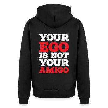 Your Ego Is Not Your Amigo 12 - Unisex Premium Bio Zip Hoodie - Schwarz - Hinten - Nico (187cm)