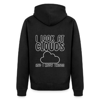 I Look At Clouds And I Know Things - Unisex Premium Bio Zip Hoodie - Schwarz - Hinten - Nico (187cm)