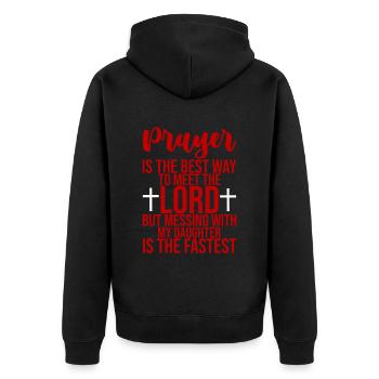 Prayer Is The Best Way To Meet The Lord 3 - Unisex Premium Bio Zip Hoodie - Schwarz - Hinten - Nico (187cm)