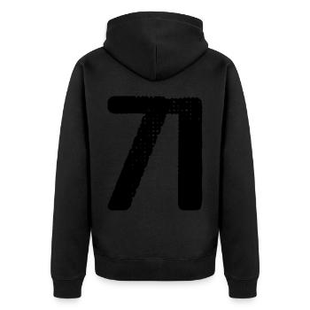 71 Zahl Trikot - Unisex Premium Bio Zip Hoodie - Schwarz - Hinten - Nico (187cm)