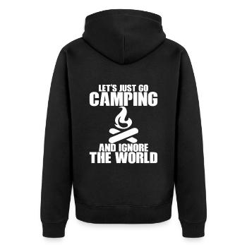 Let's Just Go Camping And Ignore The World - Unisex Premium Bio Zip Hoodie - Schwarz - Hinten - Nico (187cm)