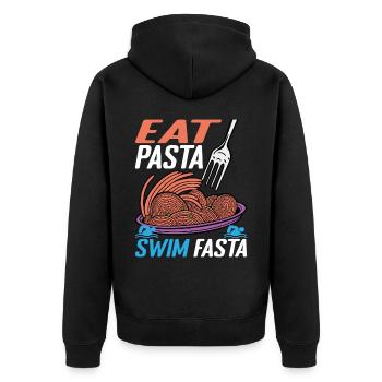 Eat Pasta Swim Fasta 11 - Unisex Premium Bio Zip Hoodie - Schwarz - Hinten - Nico (187cm)