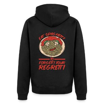 Eat Spaghetti To Forgetti Your Regretti 5 - Unisex Premium Bio Zip Hoodie - Schwarz - Hinten - Nico (187cm)