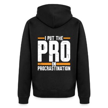 I Put The Pro In Procrastination 5 - Unisex Premium Bio Zip Hoodie - Schwarz - Hinten - Nico (187cm)