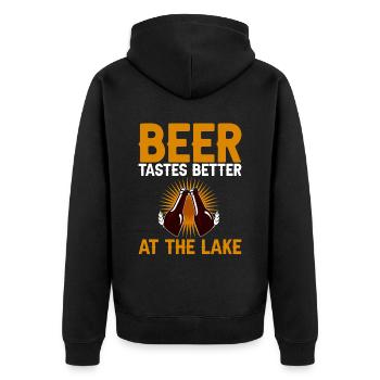 Beer Tastes Better At The Lake 2 - Unisex Premium Bio Zip Hoodie - Schwarz - Hinten - Nico (187cm)
