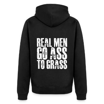 Real Men Go Ass To Grass 2 - Unisex Premium Bio Zip Hoodie - Schwarz - Hinten - Nico (187cm)