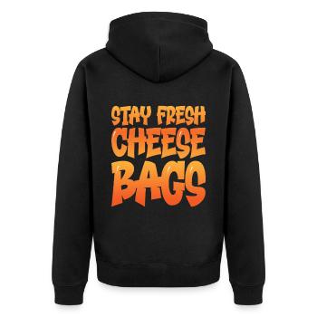 Stay Fresh Cheese Bags 21 - Unisex Premium Bio Zip Hoodie - Schwarz - Hinten - Nico (187cm)