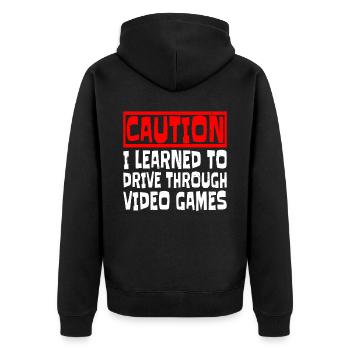 Attention J’ai appris à conduire à travers les jeux vidéo 3 - Veste à capuche bio Premium Unisexe - noir - Dos - Nico (187cm)