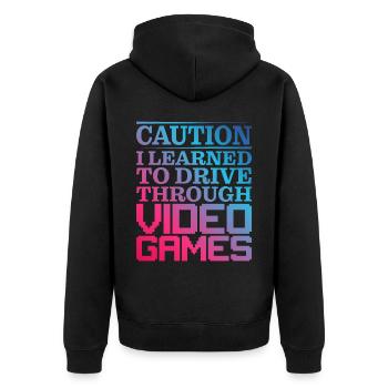 Attention J’ai appris à conduire à travers les jeux vidéo - Veste à capuche bio Premium Unisexe - noir - Dos - Nico (187cm)