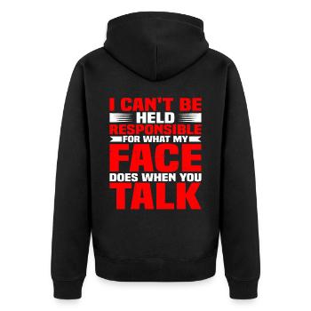 For What My Face Does When You Talk 1 - Unisex Premium Bio Zip Hoodie - Schwarz - Hinten - Nico (187cm)