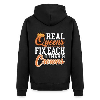 Real Queens Fix Each Other's Crowns - Unisex Premium Organic Zip Hoodie - black - Back - Nico (187cm)