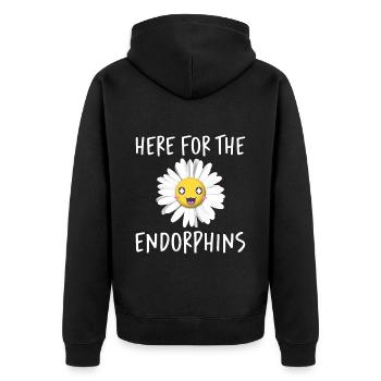 Here For The Endorphins - Unisex Premium Bio Zip Hoodie - Schwarz - Hinten - Nico (187cm)