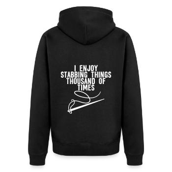 I Enjoy Stabbing Things Thousands Of Times - Unisex Premium Organic Zip Hoodie - black - Back - Nico (187cm)