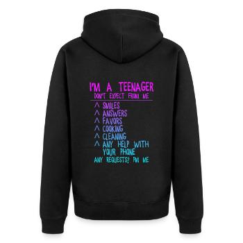 Je suis un adolescent, ne vous attendez pas à moi, souriez... 4 - Veste à capuche bio Premium Unisexe - noir - Dos - Nico (187cm)