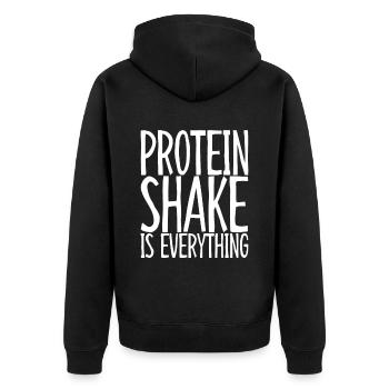 Protein Shake Is Everything 3 - Unisex Premium Bio Zip Hoodie - Schwarz - Hinten - Nico (187cm)